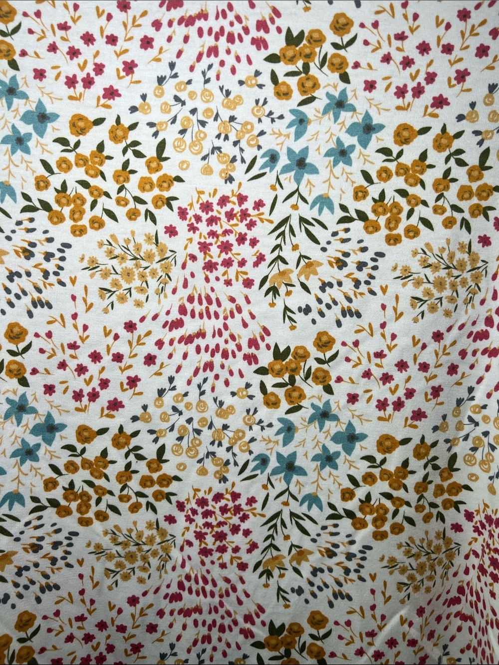 LuLaRoe Melissa White Floral Short Sleeve Top with Pink, Teal & Mustard Print - Picture 2 of 4